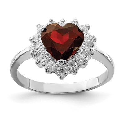 Garnet &amp; CZ Ring Sterling Silver Rhodium-plated, QR726-6, 815479014546