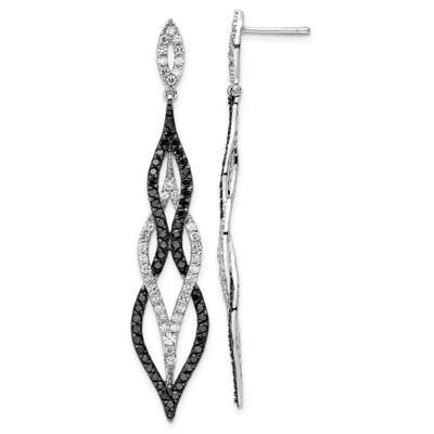 Cheryl M with Black Rhodium Polished Fancy Black and White CZ Post Dangle Earrings Sterling Silver