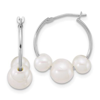 6-8mm White Semi-Round Freshwater Cultured Pearl Hoop Earrings 14k White Gold, XFW919E,