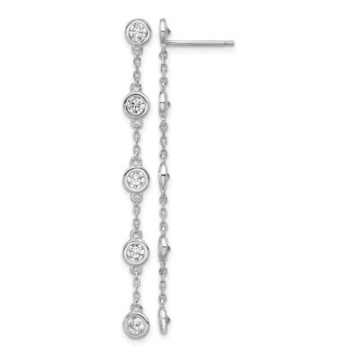 CZ 5 Station Dangle Post Earrings Sterling Silver Rhodium-plated, QSH171, 196904348598