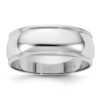7mm Milgrain Half Round Band 10k White Gold, 1WML070-14,