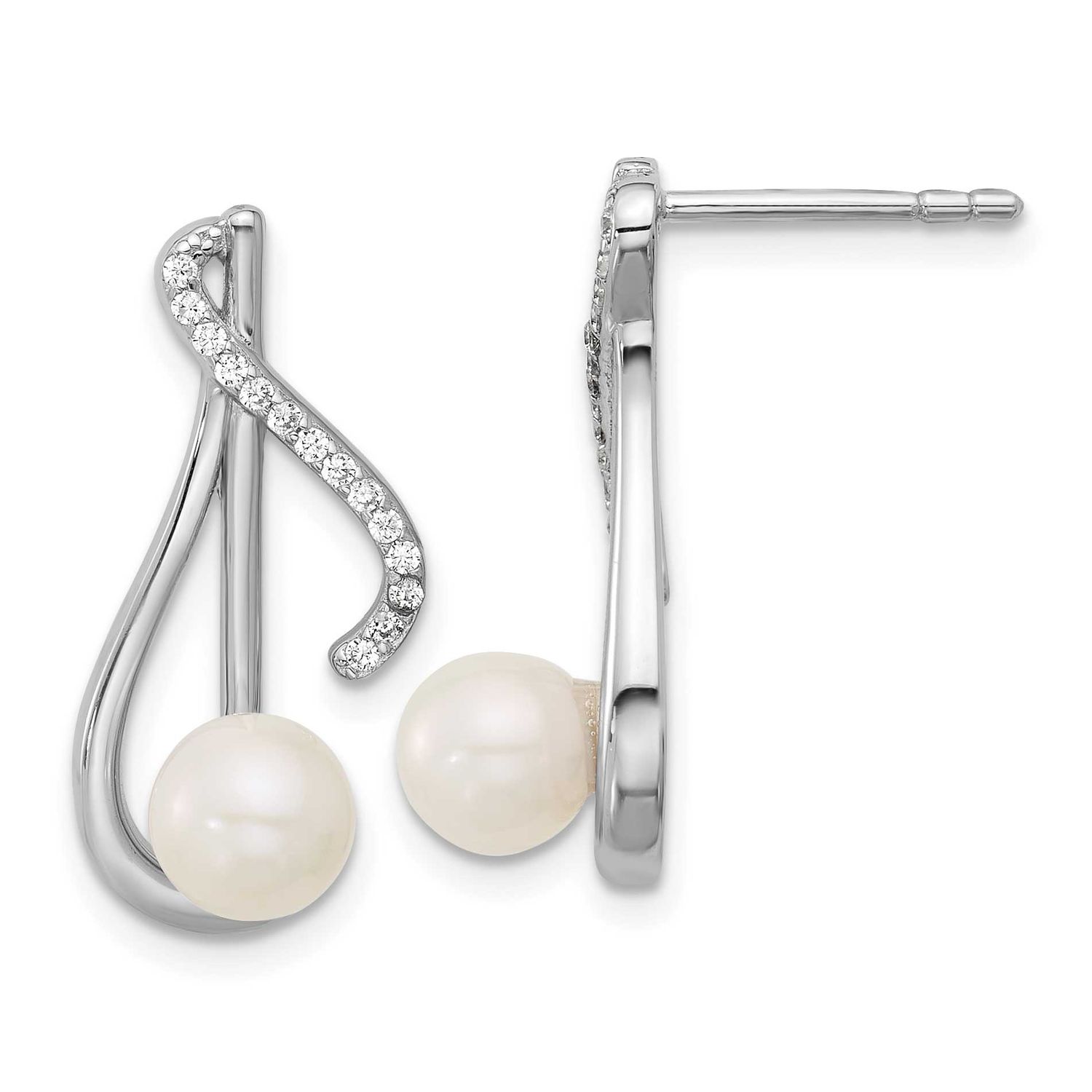 CZ FWC Pearl Swirl Post Earrings Sterling Silver Rhodium-plated, QG7179E,