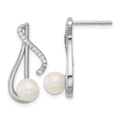 CZ FWC Pearl Swirl Post Earrings Sterling Silver Rhodium-plated, QG7179E,