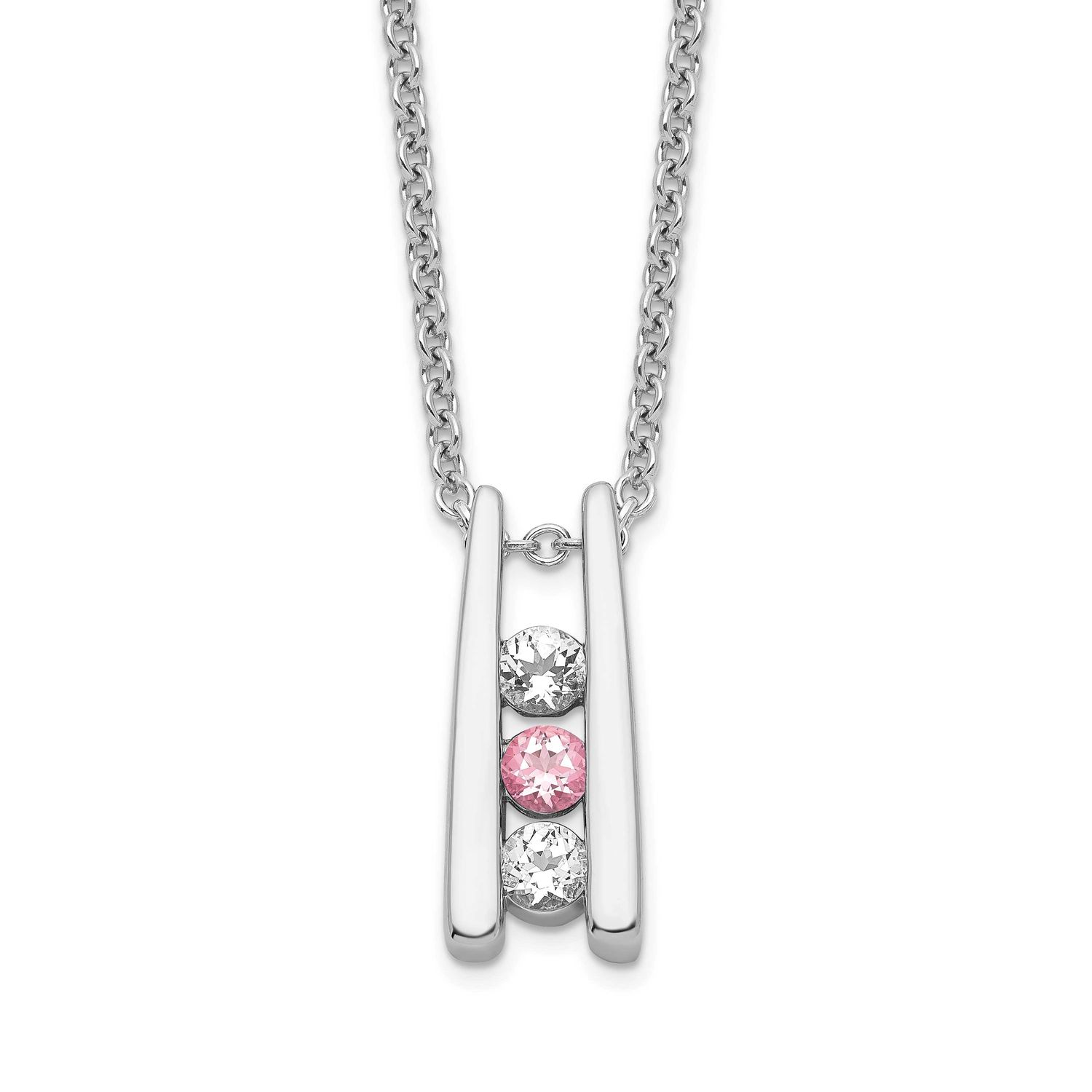 Survivor Collection Rhodium-plated 16 Inch White and Pink Topaz Grateful Necklace with 2 Inch Exten