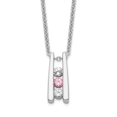Survivor Collection Rhodium-plated 16 Inch White and Pink Topaz Grateful Necklace with 2 Inch Exten