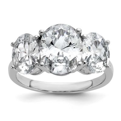 Cheryl M Polished Oval CZ 3-Stone Ring Sterling Silver Rhodium-plated, QCM1680-9, 196904276921