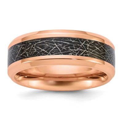 Rose IP-plated Synthetic Leather Inlay in Clear Epoxy 8mm Band Titanium Polished, TB516-9.5, 196904