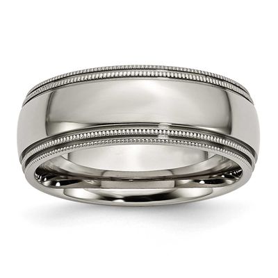 8mm Grooved and Beaded Edge Band Titanium Polished, TB135-13, 883957772608