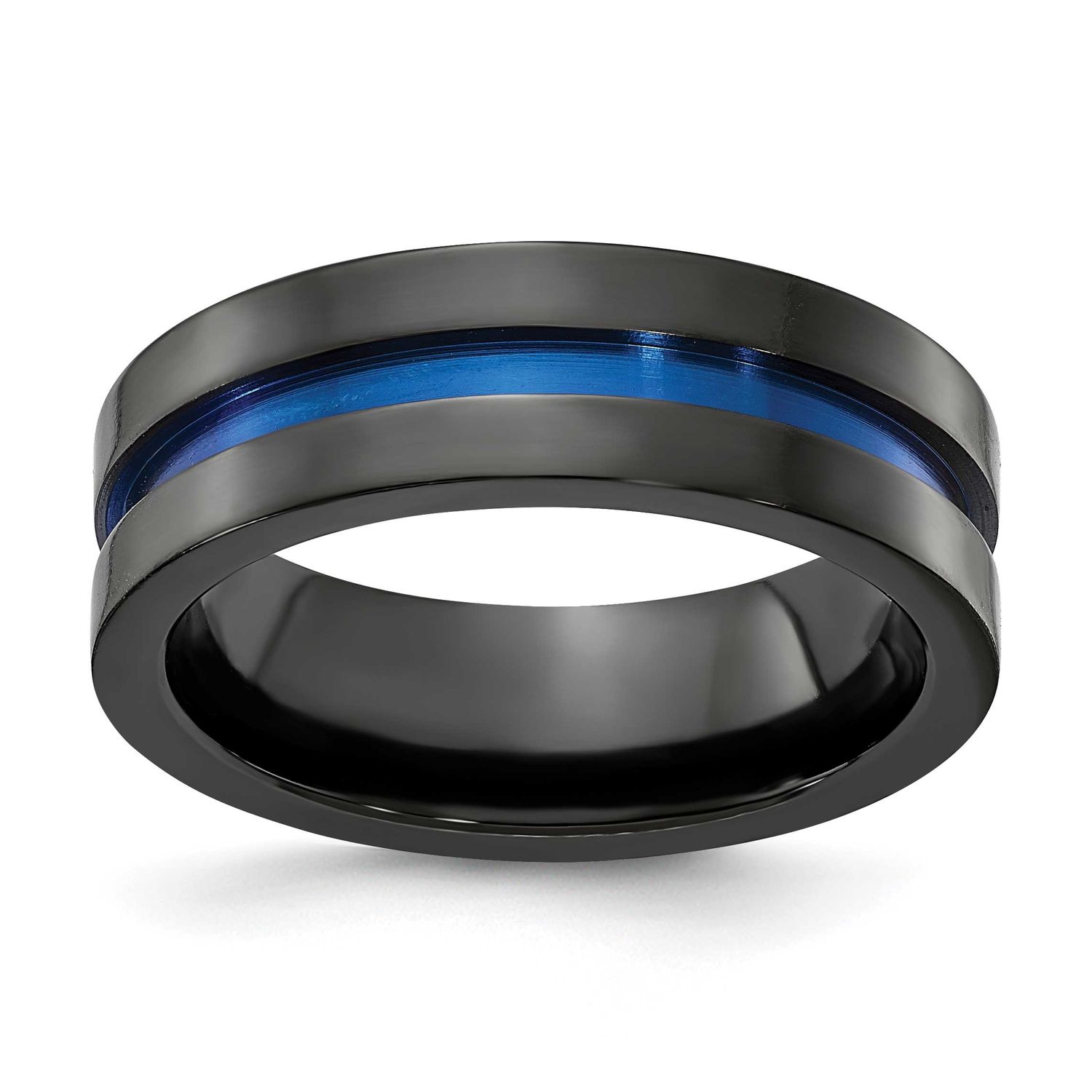 Edward Mirell Blue Anodized Wide Center 7mm Band Black Ti, EMR338-7MM-12,
