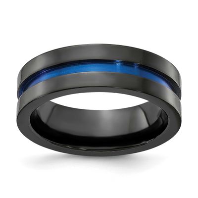 Edward Mirell Blue Anodized Wide Center 7mm Band Black Ti, EMR338-7MM-12,