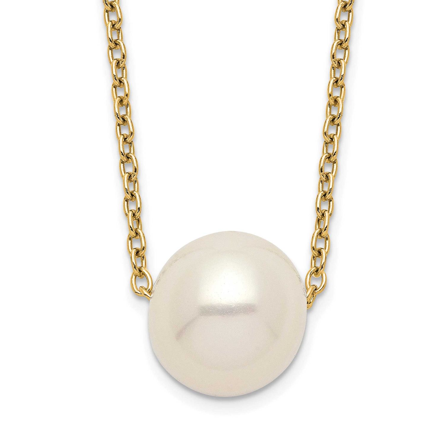8-9mm White Near Round Freshwater Cultured Pearl 18 inch Necklace Sterling Silver Gold-plated, QH55