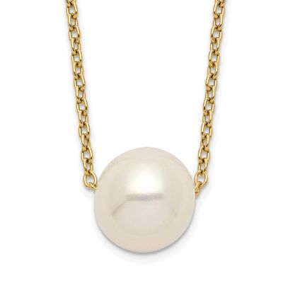 8-9mm White Near Round Freshwater Cultured Pearl 18 inch Necklace Sterling Silver Gold-plated, QH55