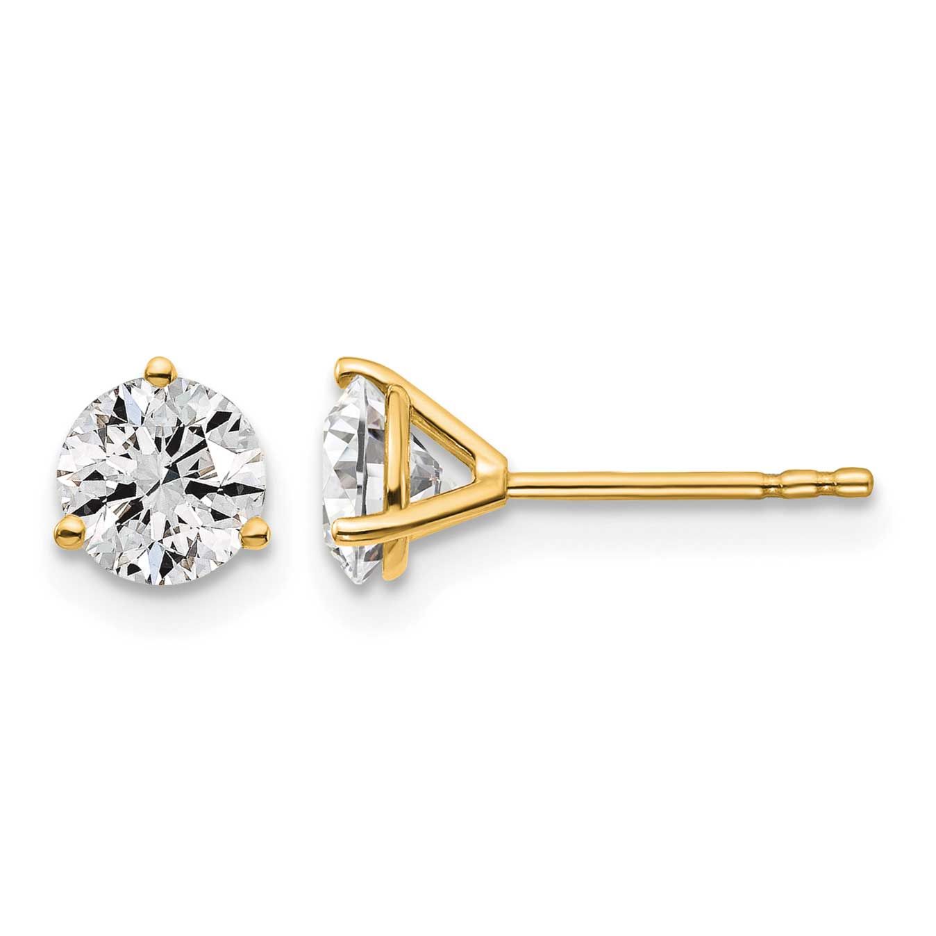 1 1/4 carat total weight Round VS/SI DEF Lab Grown Diamond 3 Prong Stud Post Earrings 14k Gold, EM1