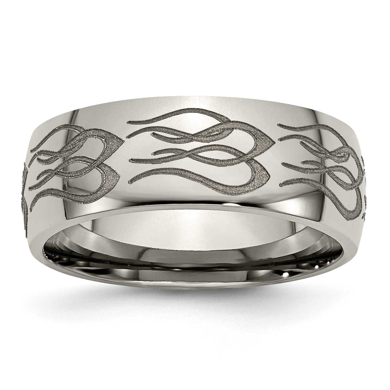 Flame Laser Design 8mm Band Titanium Polished, TB2T-10.5, 886774058252