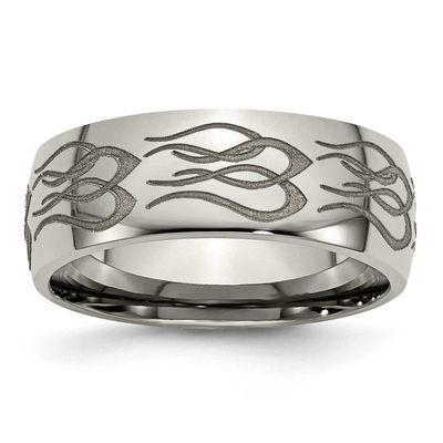 Flame Laser Design 8mm Band Titanium Polished, TB2T-10.5, 886774058252