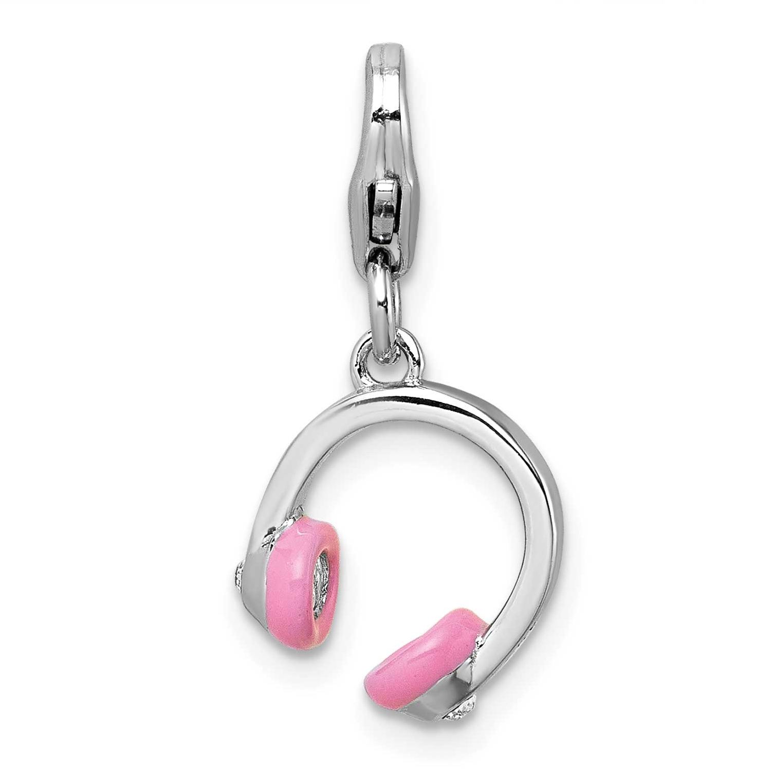 Amore La Vita RH-plated 3D Enamel Crystal Headphones Charm Sterling Silver, QCC1315,