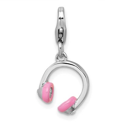 Amore La Vita RH-plated 3D Enamel Crystal Headphones Charm Sterling Silver, QCC1315,
