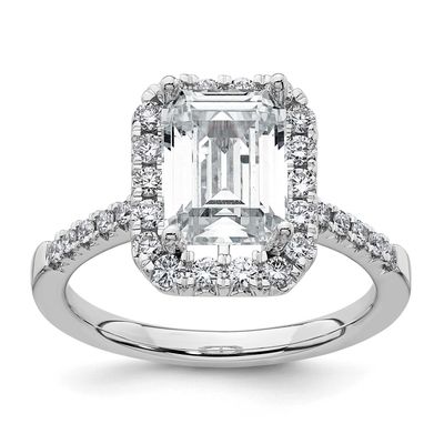 Lab Grown VS/SI FGH Diamond Emerald Halo Semi-mount Engagement Ring 14k White Gold, RM2062E-200-7WL