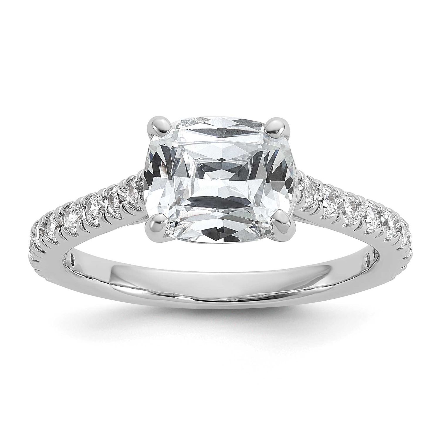 Cheryl M Polished Fancy East-West Cushion-cut CZ Ring Sterling Silver Rhodium-plated, QCM1727-8, 19