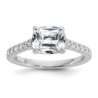 Cheryl M Polished Fancy East-West Cushion-cut CZ Ring Sterling Silver Rhodium-plated, QCM1727-8, 19