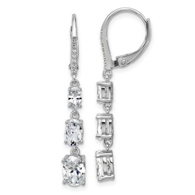 Cheryl M Polished Triple Oval CZ Leverback Dangle Earrings Sterling Silver Rhodium-plated, QCM1800,