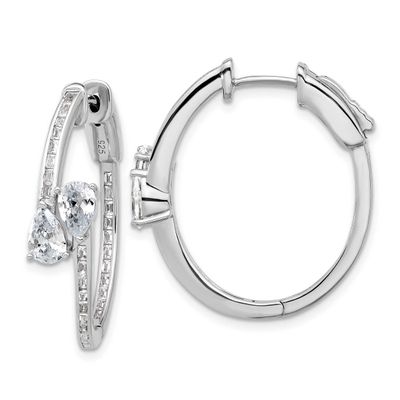 CZ 62 Stone In and Out Hinged Hoop Earrings Sterling Silver Rhodium-plated, QSH189, 196904346662