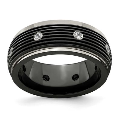 Edward Mirell &amp; Black Ti With White Sapphires Grooved Ring Titanium, EMR291-13, 191101331909