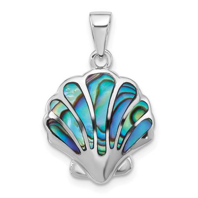 Polished Abalone Shell Pendant Sterling Silver Rhodium-plated, QP5912,