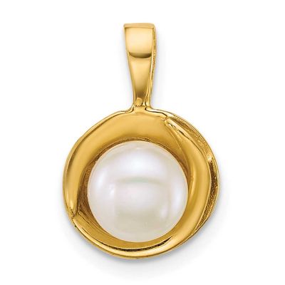 6-7mm White Button Freshwater Cultured Pearl Pendant 14k Gold Polished, XF886,