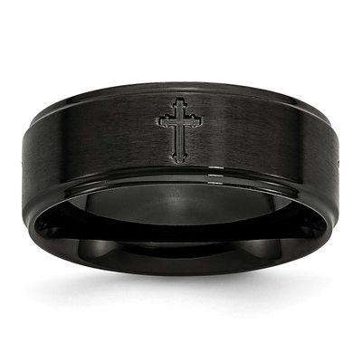 Stainless Steel Brushed Polished Black IP-plated Cross 8mm Band Stainless Steel Brushed, SR335-7.5,