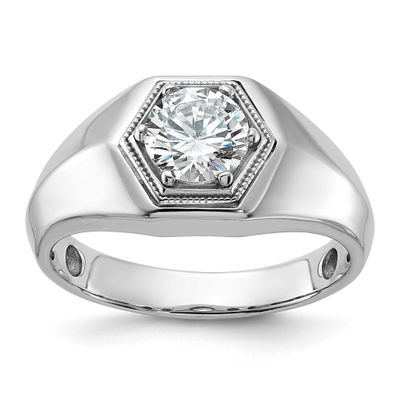 IBGoodman Men&#39;s Polished Beaded Complete Lab Grown VS/SI FGH Diamond Hex Ring 14k White Gold, B5939