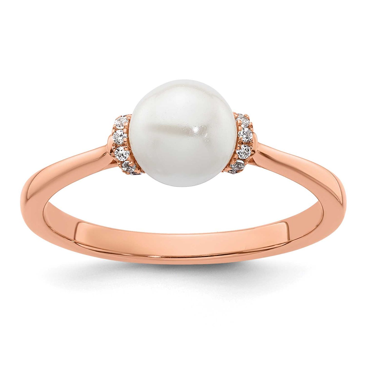 Polished Diamond and Pearl Fashion Ring 14k Rose Gold, RM10183-007-RAA,