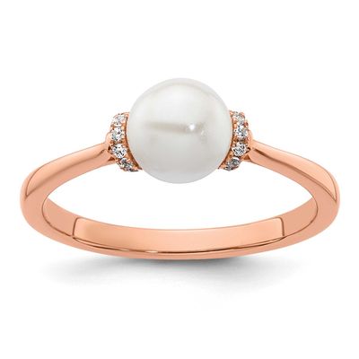 Polished Diamond and Pearl Fashion Ring 14k Rose Gold, RM10183-007-RAA,