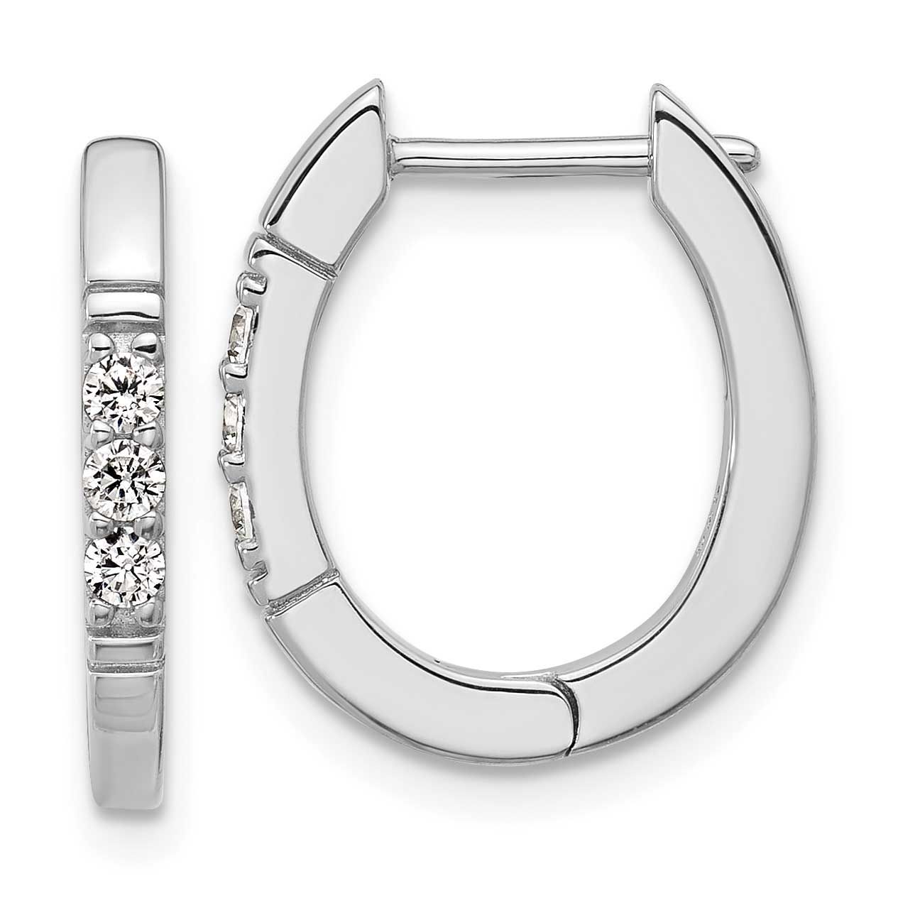 Cheryl M Polished and Grooved CZ Oval Hinged Hoop Earrings Sterling Silver Rhodium-plated, QCM1707,