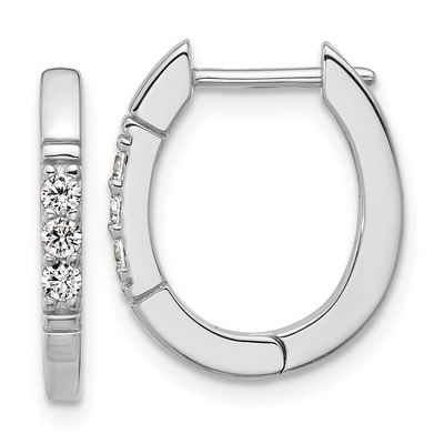 Cheryl M Polished and Grooved CZ Oval Hinged Hoop Earrings Sterling Silver Rhodium-plated, QCM1707,