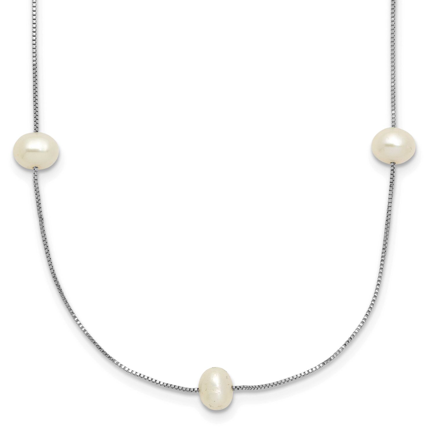 5-6mm White Round Freshwater Cultured Pearl 9-station 18 inch Necklace 10k White Gold, 10XF772W-18,