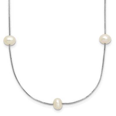 5-6mm White Round Freshwater Cultured Pearl 9-station 18 inch Necklace 10k White Gold, 10XF772W-18,