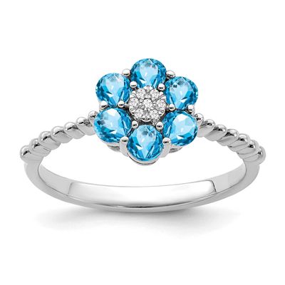 Blue Topaz and Diamond Floral Ring 14k White Gold, RM7191-BT-003-WA, 191101821868