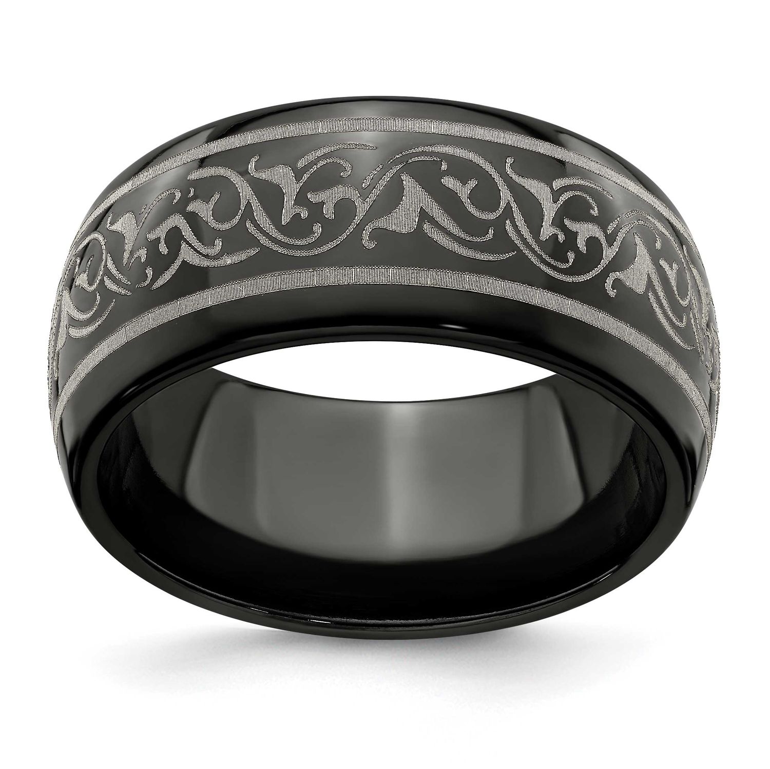 Edward Mirell Black Ti Domed Laser Patterned 10mm Band Titanium, EMR116-8.5, 886774319186