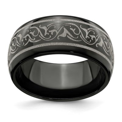 Edward Mirell Black Ti Domed Laser Patterned 10mm Band Titanium, EMR116-8.5, 886774319186