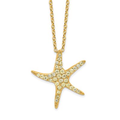 Cheryl M Polished Yellow CZ Starfish 16 Inch with 2 Inch Extension Necklace Sterling Silver Gold-pl