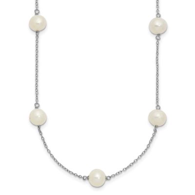 7-8mm White Near Round Freshwater Cultured Pearl 9-station 20 inch Necklace Sterling Silver Rhodium