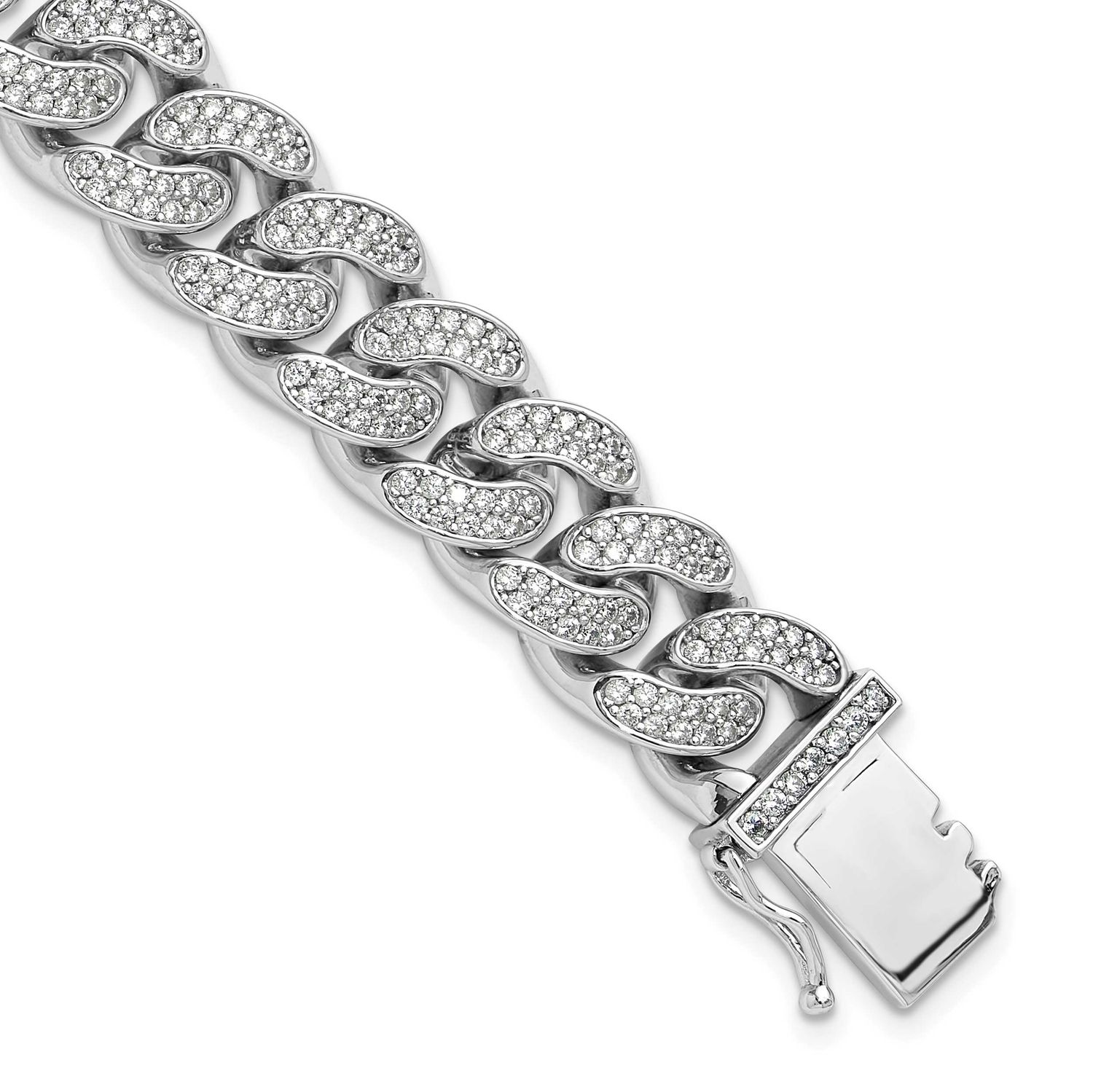 CZ 8in Curb Bracelet Sterling Silver Rhodium-plated, QSH128-8.25, 196904314135