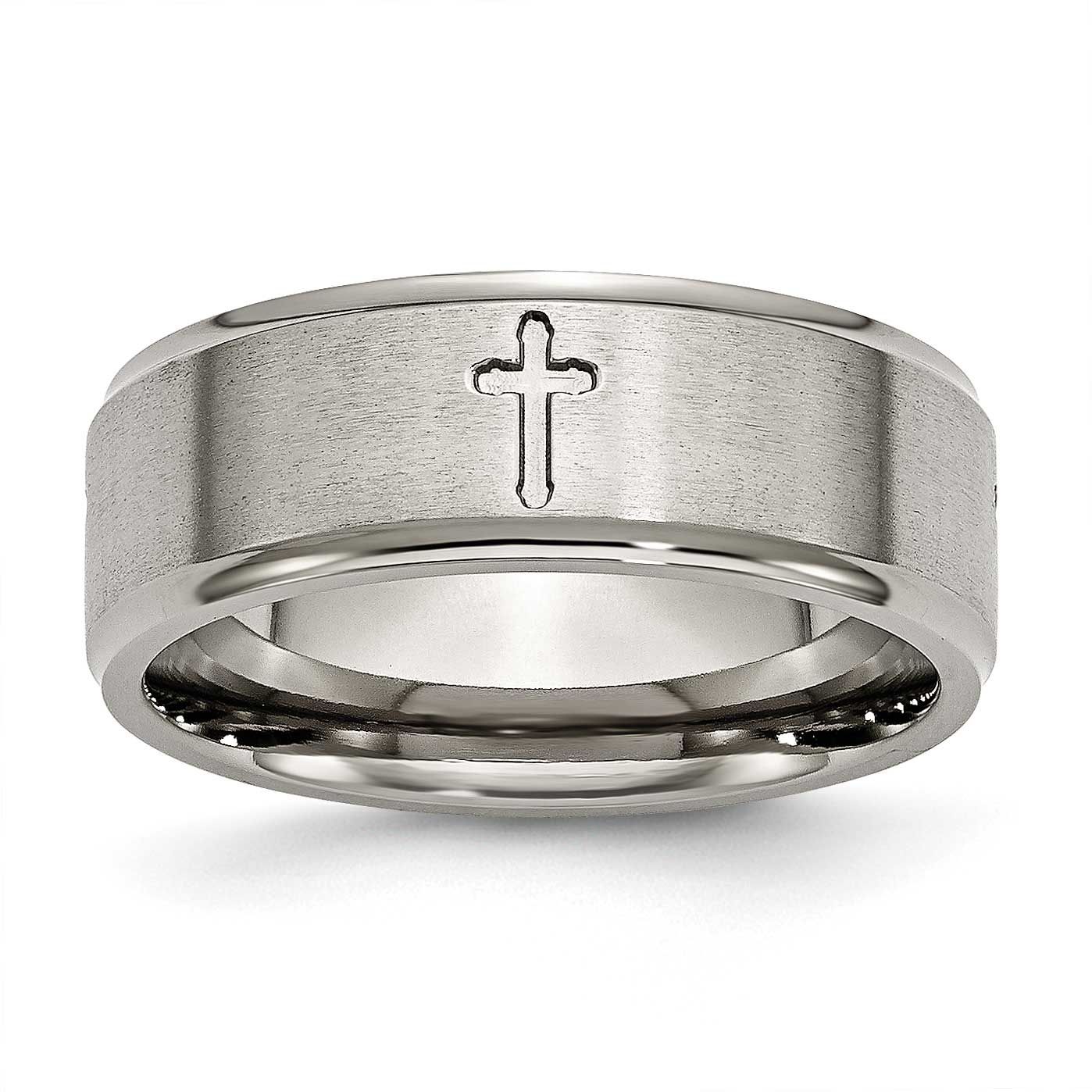 Cross 8mm Ridged Edge Band Titanium Brushed Center, TB78-7.5, 883957840383