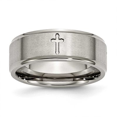 Cross 8mm Ridged Edge Band Titanium Brushed Center, TB78-7.5, 883957840383