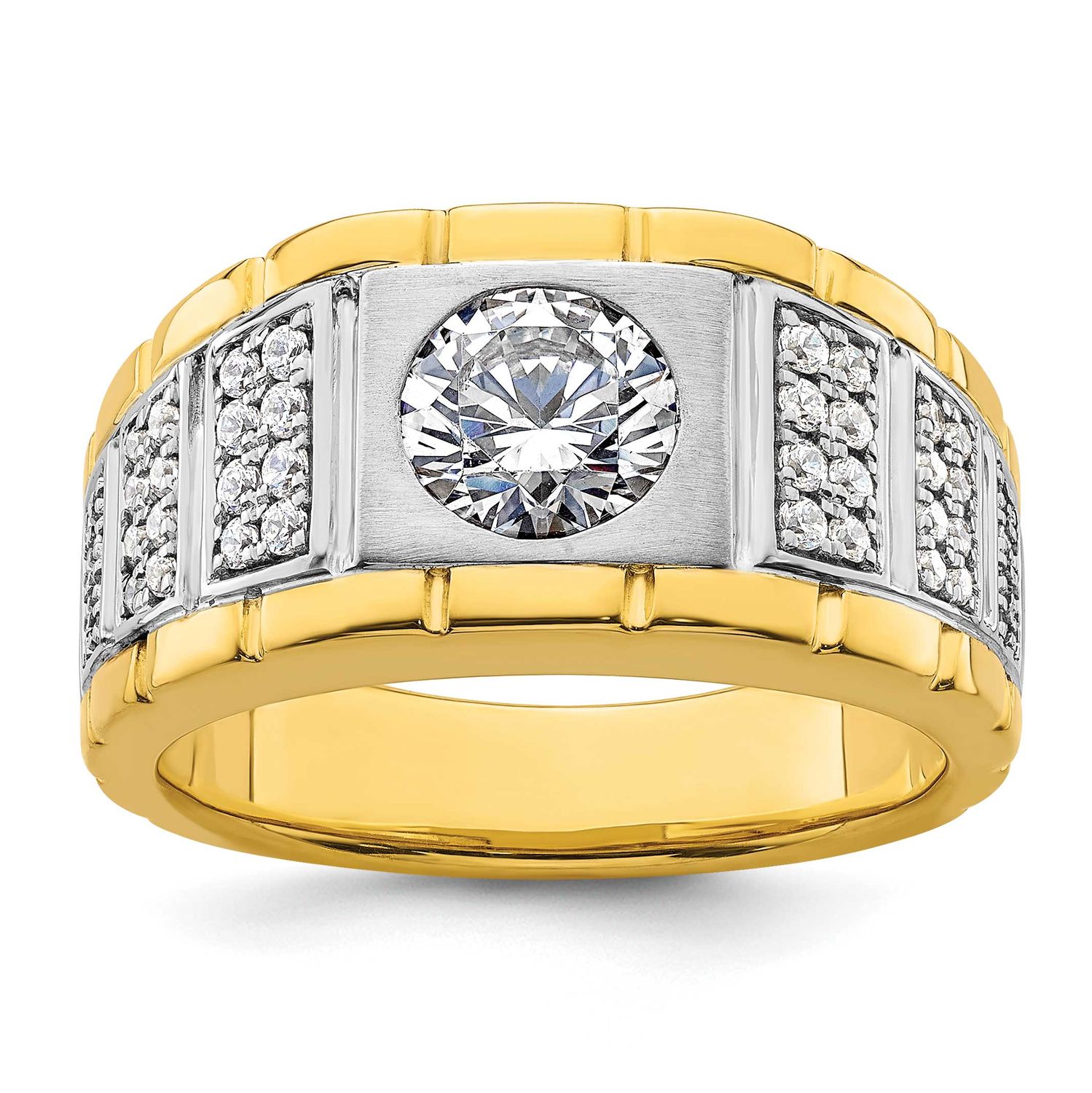 IBGoodman Men&#39;s Polished &amp; Satin Complete Lab Grown VS/SI FGH Ring 14k Two-tone Gold, B220042-4YWLG