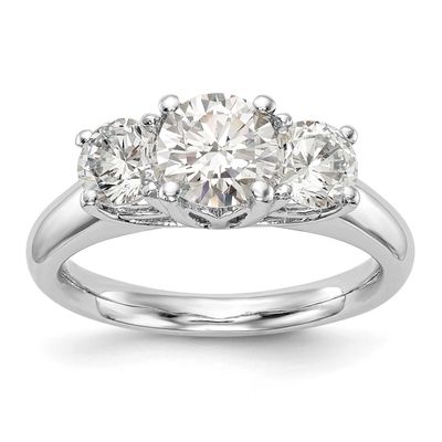 3-Stone Holds 1 carat 6.50mm Round Center and 2-5.2mm Round Sides Engagement Ring Mounting 14k Whit