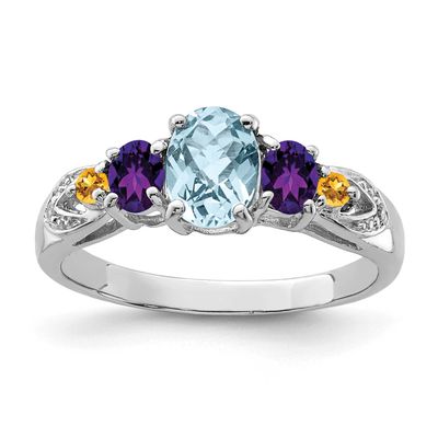 Lght Sw Blue Topaz, Amthyst, Citrine &amp; Diam. Ring Sterling Silver Rhodium-plated, QR2903LSBT-5, 886