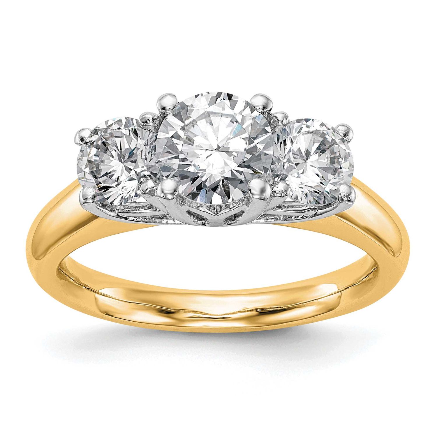 3-Stone Holds 1 carat 6.50mm Round Center and 2-5.2mm Round Sides Engagement Ring Mounting 14k Two-