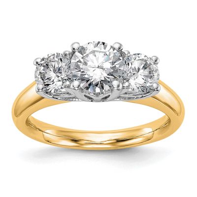 3-Stone Holds 1 carat 6.50mm Round Center and 2-5.2mm Round Sides Engagement Ring Mounting 14k Two-